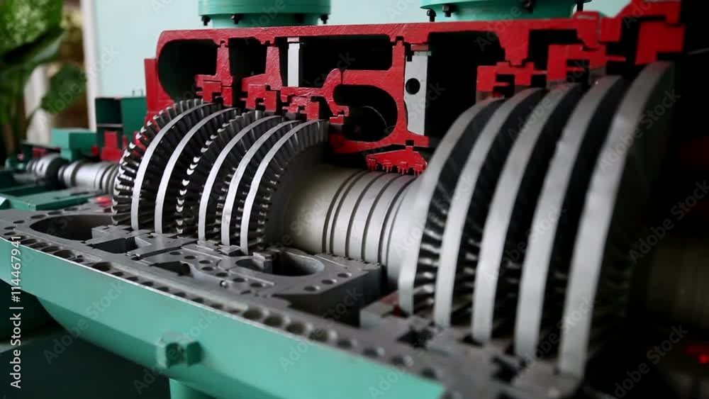 A nuclear power station. A training model of a steam turbine.