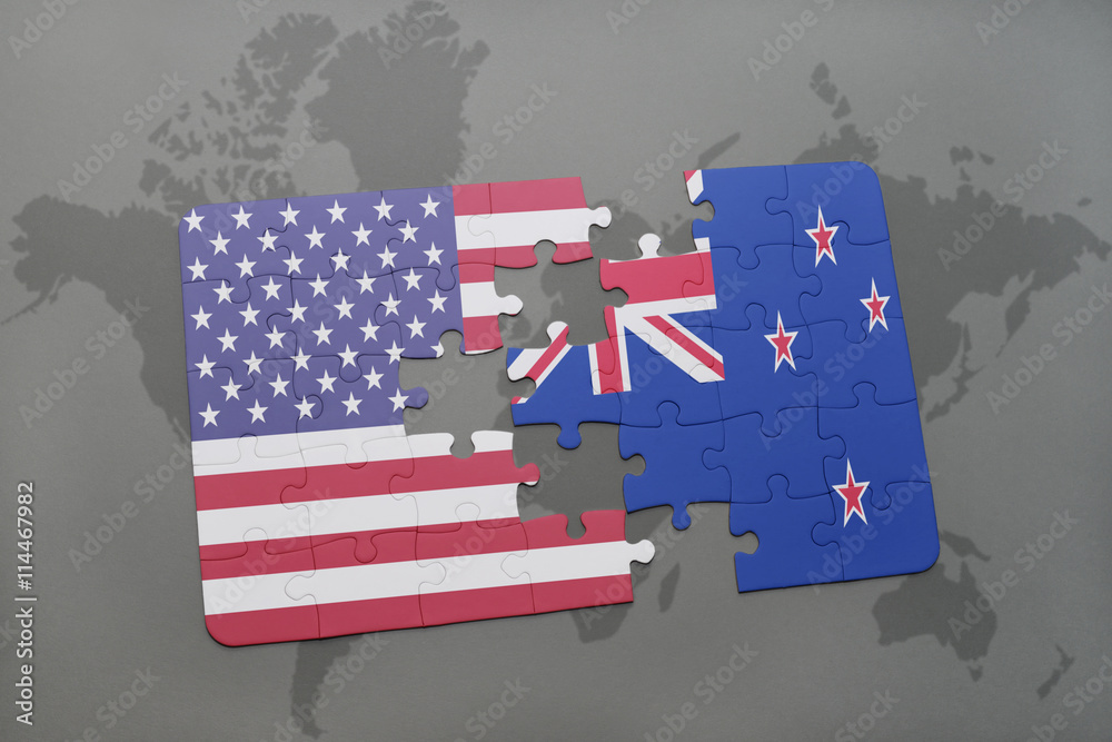 puzzle with the national flag of united states of america and new ...