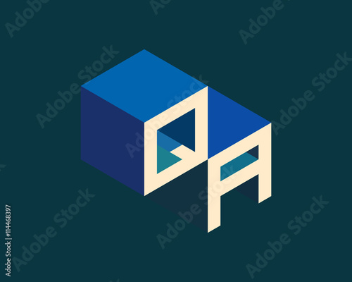 QA isometric 3D letter logo. three-dimensional stock vector alphabet font typography design.