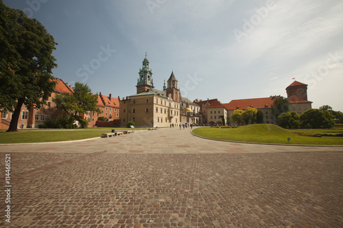 Panoramic view of courtyard of Wawel Royal Castle with Zygmunt Cathedral, Poland 