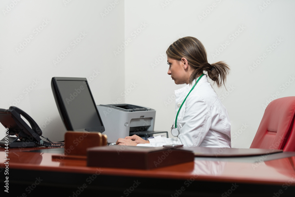 Successful Woman Doctor Working At Computer Successful Woman Doctor Working At Computer