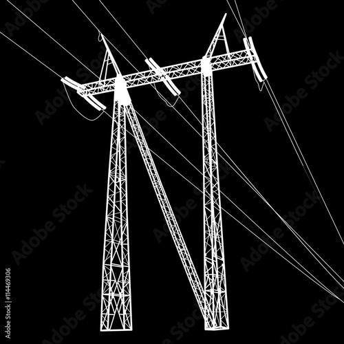 Silhouette of high voltage power lines. Vector  illustratio