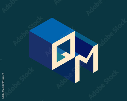 QM isometric 3D letter logo. three-dimensional stock vector alphabet font typography design.