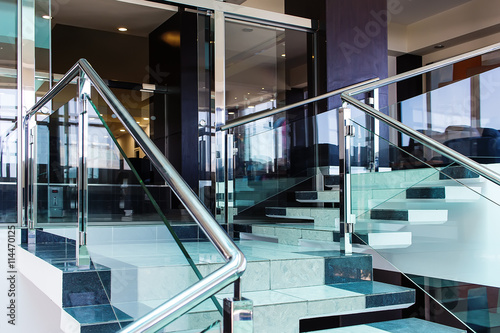 Canvas Print Stairs beautiful interior of a modern hotel with the use of metal