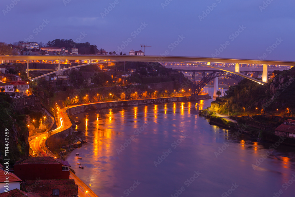 Fototapeta Overview of Porto, Portugal at night
