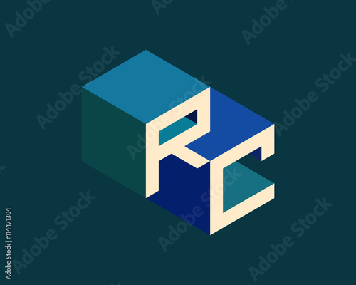 RC isometric 3D letter logo. three-dimensional stock vector alphabet font typography design.