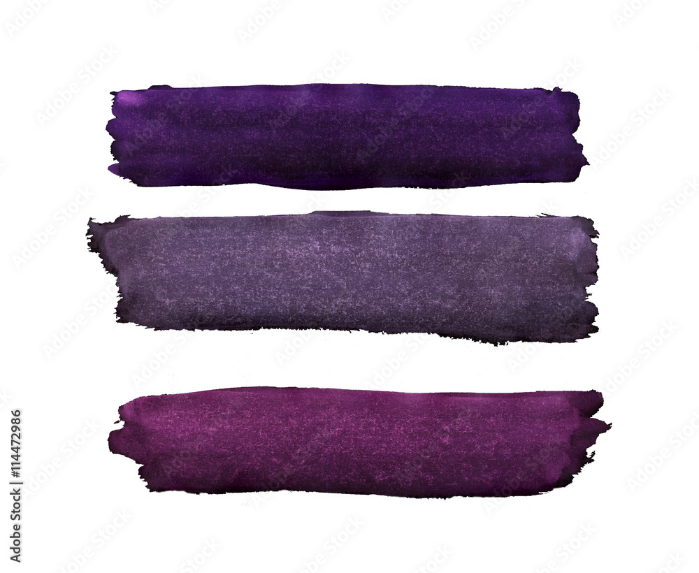 Three stripes painted with watercolors in shades of dark purple Three stripes painted with watercolors in shades of dark purple