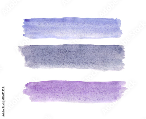 Three stripes painted with watercolors in shades of blue and violet