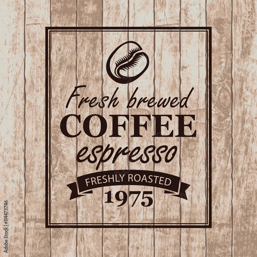 sign for a cafe with coffee grains on a background of retro wooden planks