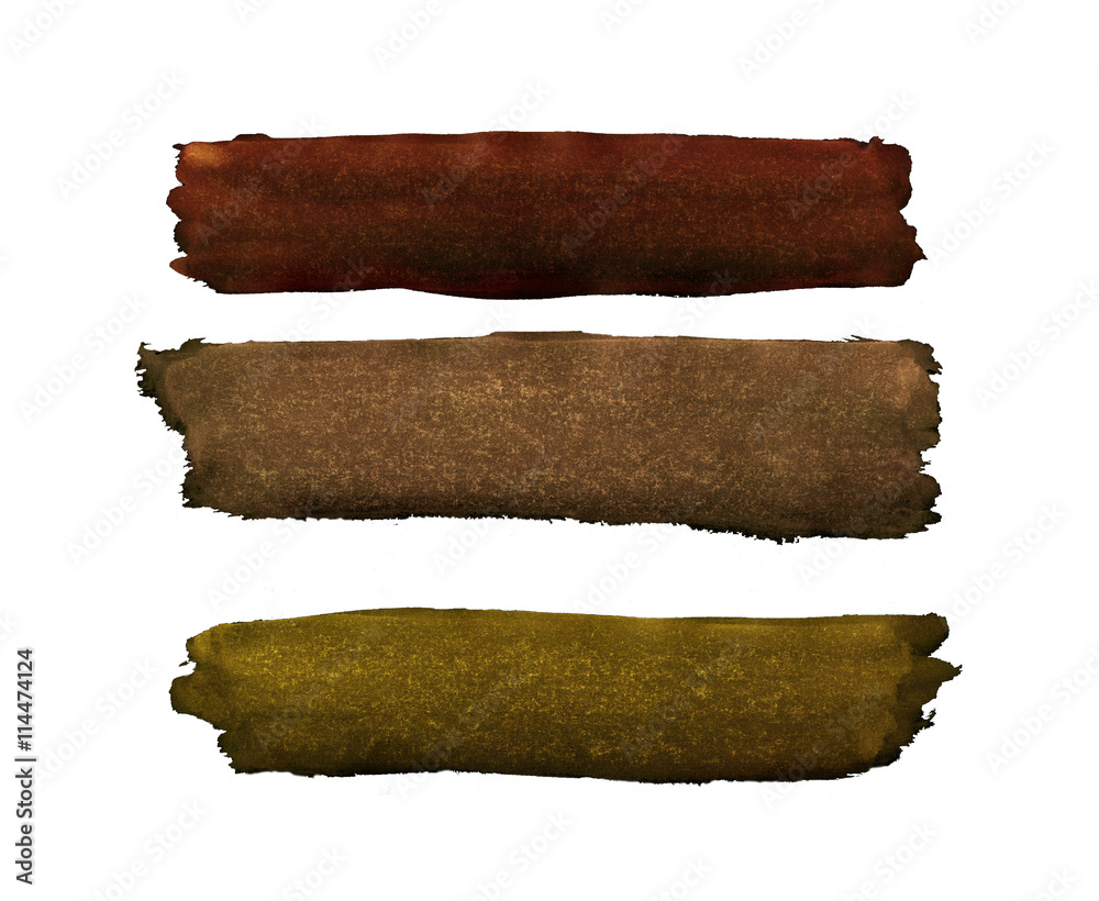 Obraz premium Three stripes painted with watercolors in shades of bronze brown