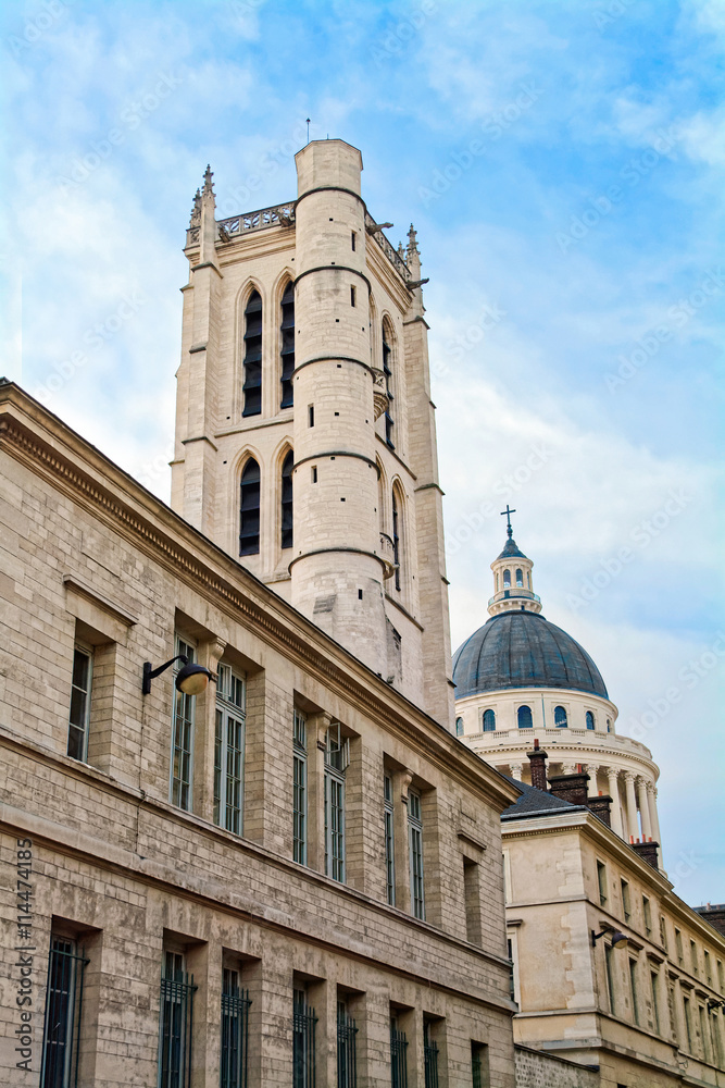 Lycee Henri-IV and Clovis bell tower in Paris, France, with Pantheon in the background. The Lycee Henri-IV is a public secondary school in Latin quarter.