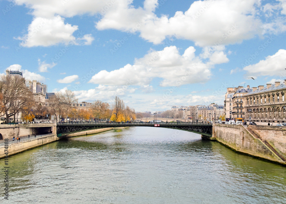 A view of Seine river in Paris, France in winter day.