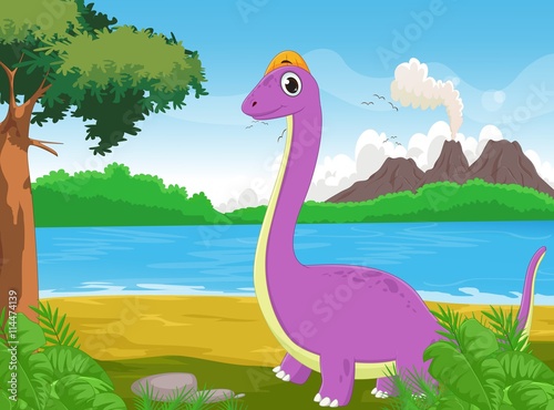 Fototapeta Naklejka Na Ścianę i Meble -  cute cartoon dinosaur with background