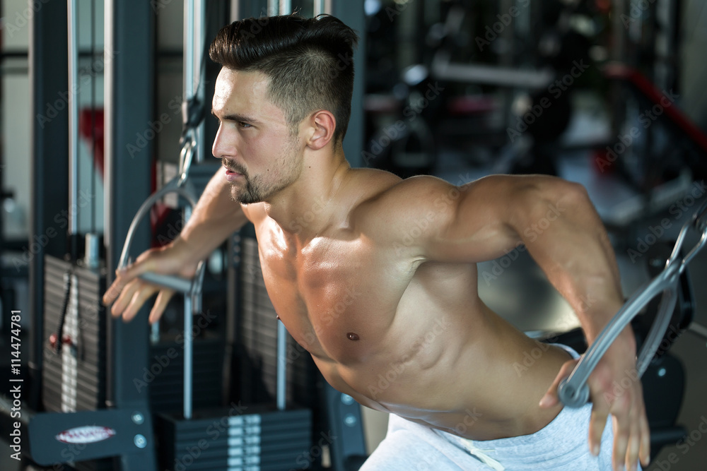 muscular man training in gym muscular man training in gym