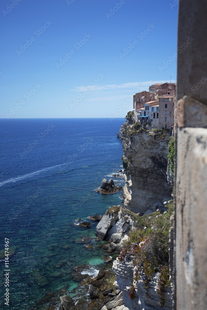 Bonifacio, old town at sea cliff, Corsica, France