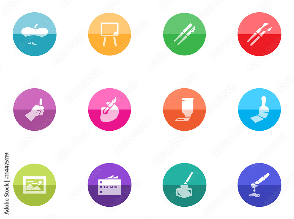 Artist icons in color circles. Artist icons in color circles.