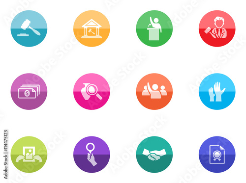 Auction icons in color circles.