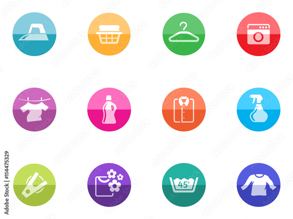 Laundry icons in color circles. Laundry icons in color circles.