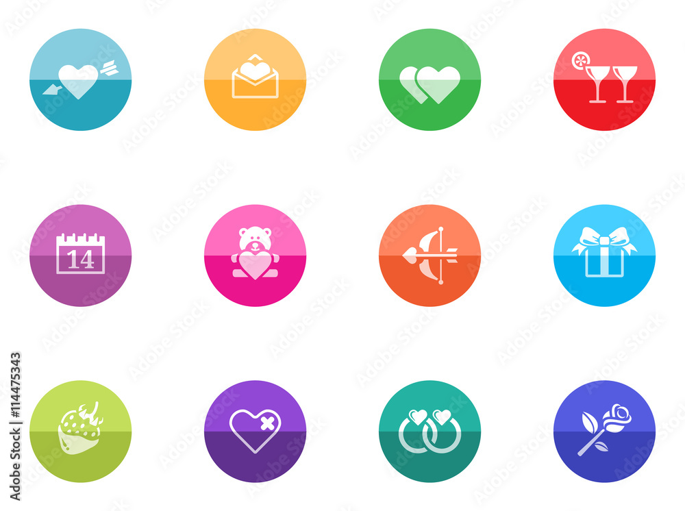 Valentine related items icon series in color circles. Valentine related items icon series in color circles.