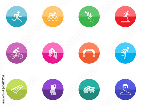 Triathlon icon series in color circles.