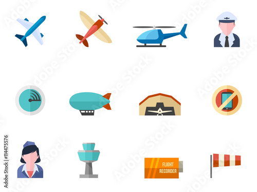 Aviation icons in flat color style.