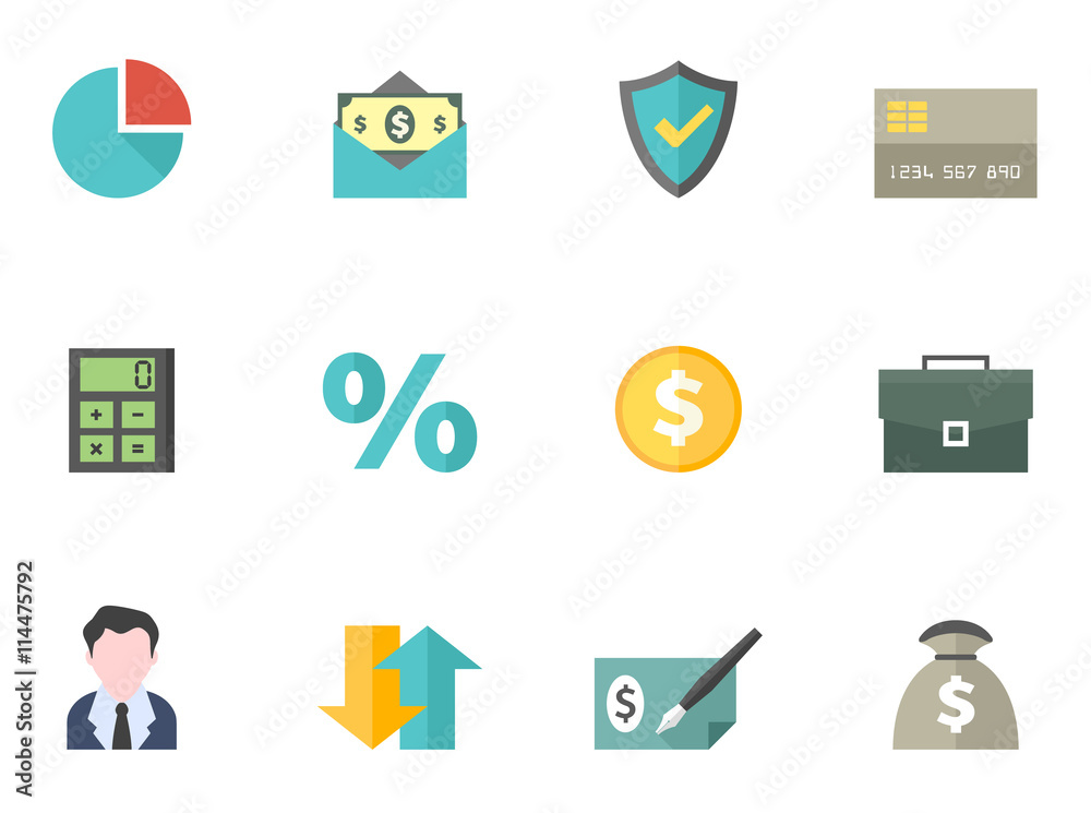 Fototapeta premium Finance icon series in flat colors style.