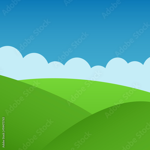 Simple grass  clouds and blue sky vector landscape.