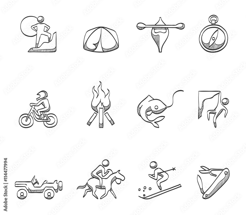 Fototapeta premium Outdoor icons in sketch.