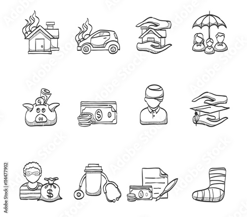 Insurance icons in sketches.
