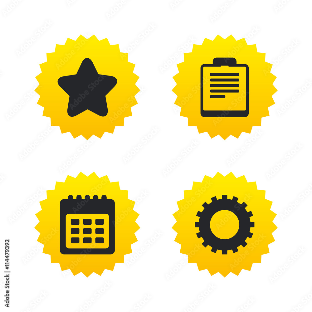 Calendar and star signs. Checklist, gear. Calendar and star signs. Checklist, gear.