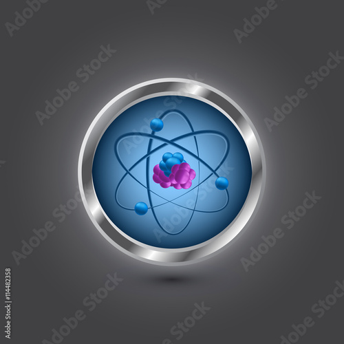 Atom Icon. Abstract Technology Button. Molecule Icon. Nuclear Energy. Vector Illustration