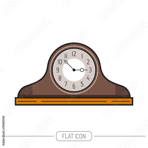 Flat colored mantel clock isolated on white background. Vector