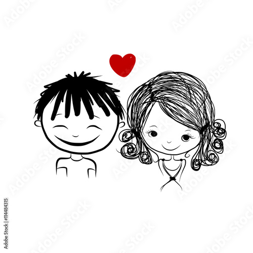 Couple in love together, valentine sketch for your design