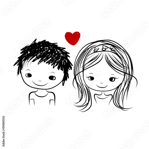 Couple in love together, valentine sketch for your design