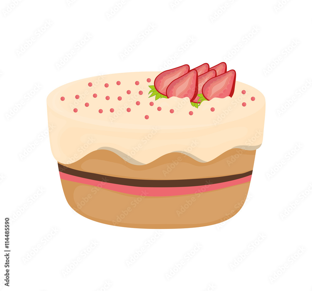 Dessert and celebration concept represented by sweet cake with strawberrys icon. isolated and flat illustration Dessert and celebration concept represented by sweet cake with strawberrys icon. isolated and flat illustration