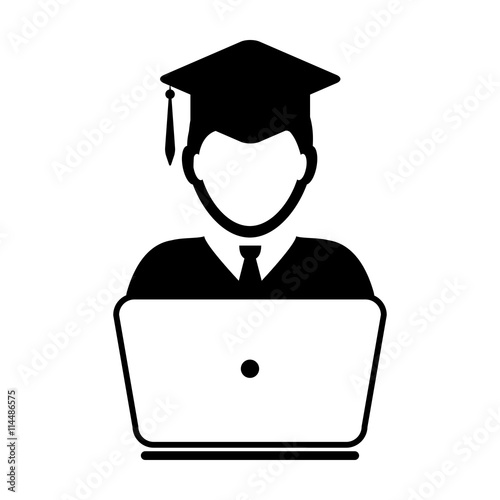 Student Icon with laptop computer - Online Graduation, Academic, Education, Degree icon in glyph vector illustration