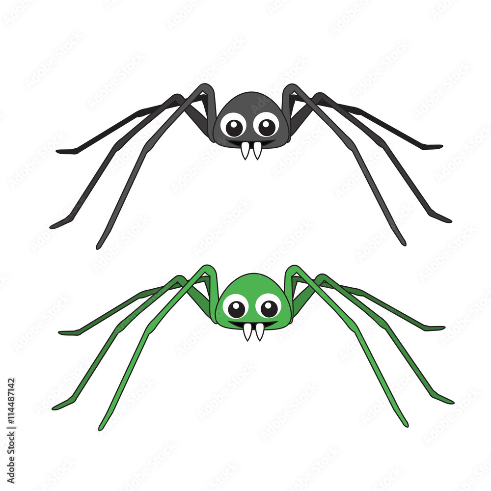 Two cute spider. Cartoon funny spider. Spider with long legs. Stock Vector  | Adobe Stock