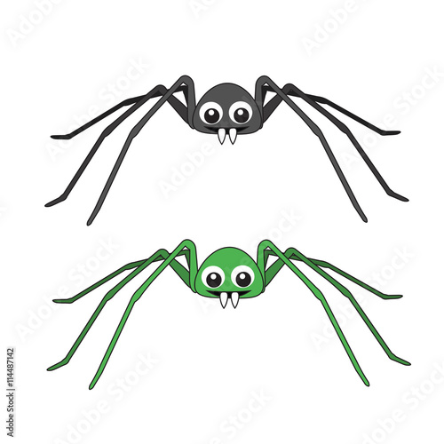 Two cute spider. Cartoon funny spider. Spider with long legs.