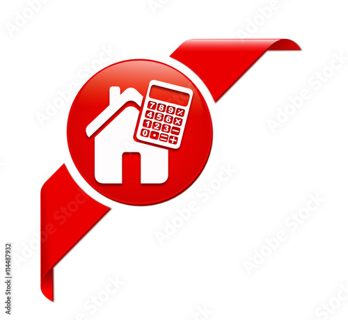 calculatrice maison sur bouton ruban rouge