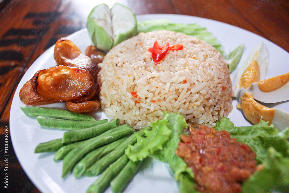 Fried rice shrimp paste sauce with chopped pork Fried rice shrimp paste sauce with chopped pork