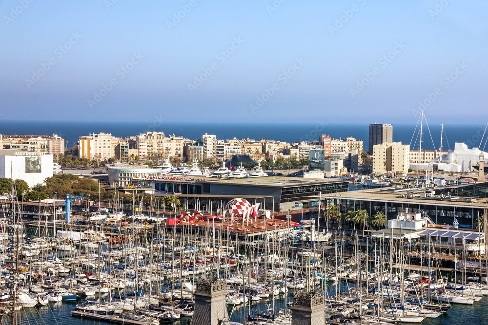 Barcelona, Spain. Port Vell embankment panoramic view