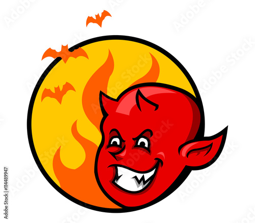 A vector illustration of red devil boy badge