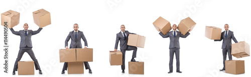 Collage of photos with man and boxes