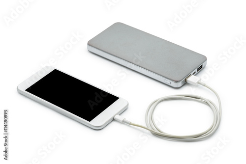 White smart phone charger with power bank  battery bank 