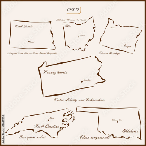 Set of a vector Illustration shows a states of America isolated on background
