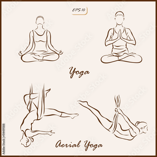 Set of a vector Illustration shows a woman practices yoga
