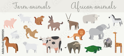 Fototapeta Naklejka Na Ścianę i Meble -  Cute african and farm animals set.