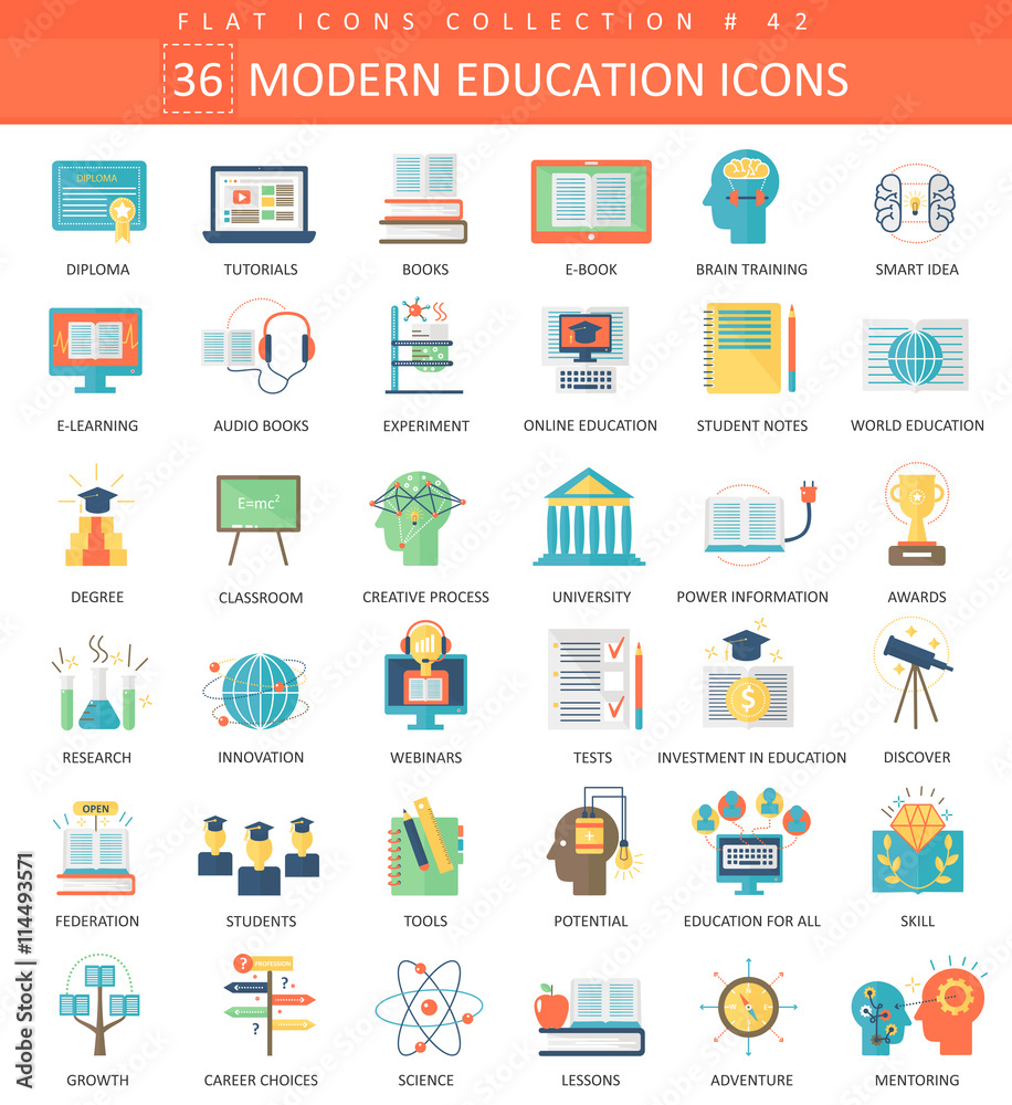 Vector Modern education flat icon set. Elegant style design. Vector Modern education flat icon set. Elegant style design.