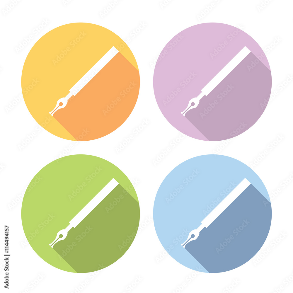 Ink Classic Pen Tool Flat Icons Set Ink Classic Pen Tool Flat Icons Set