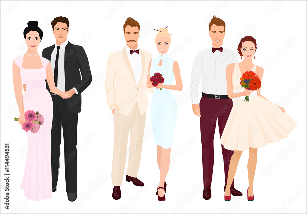 Obraz premium Elegant wedding couples bride and groom set.